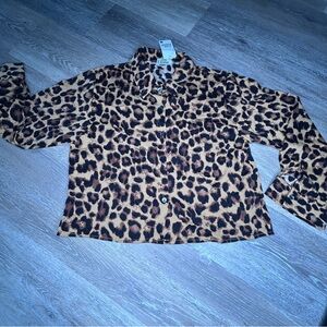 Jon & Anna Leopard Print Button Down Blouse L •Long Sleeve • NWT